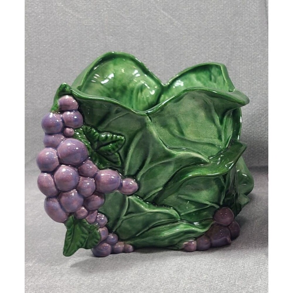 Vtg One Of A Kind Grape And Leaf Design Ceramic Planter/Planters Studio Pottery